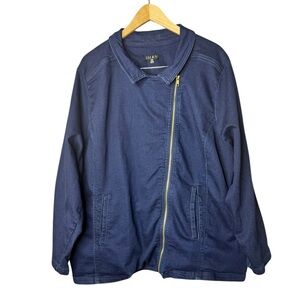 Iman brand denim jacket with an asymmetrical zipper